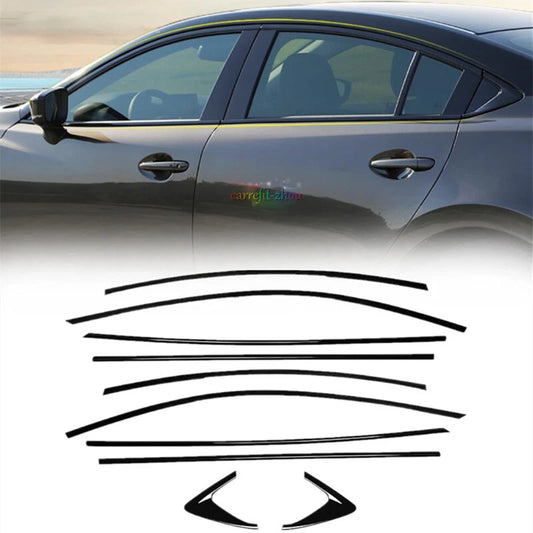 10PCS For Mazda 6 Sedan 2014-2021 Glossy Black Car Window Molding Trim Strips