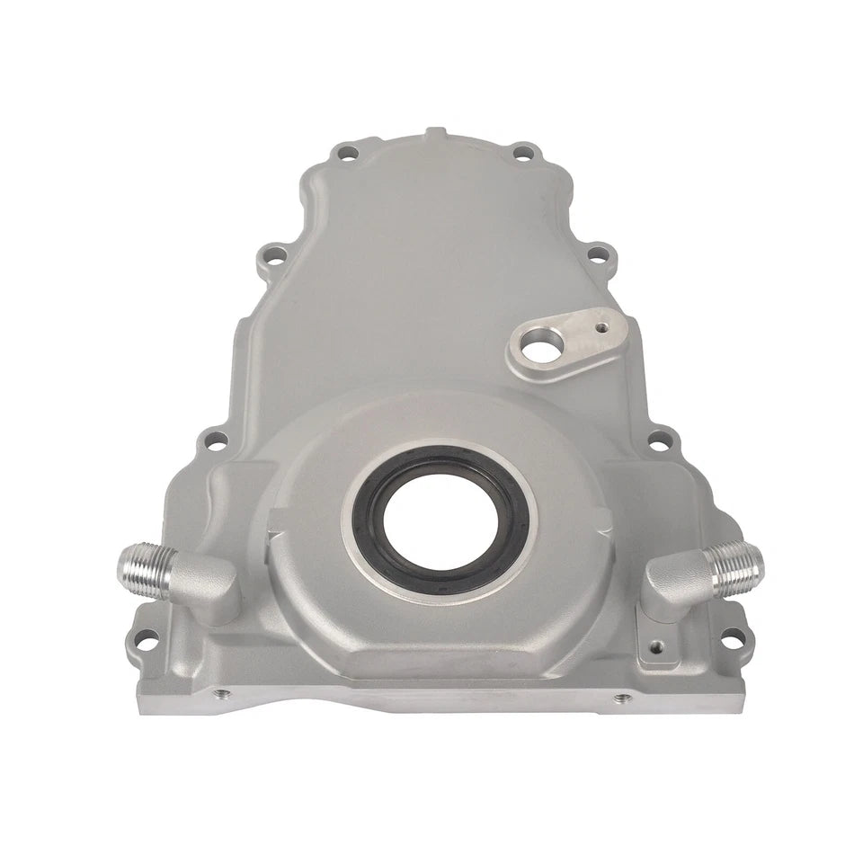For LS Gen 4 Front Engine Timing Chain Cover w/10AN Twin Turbo Oil Drain Fitting