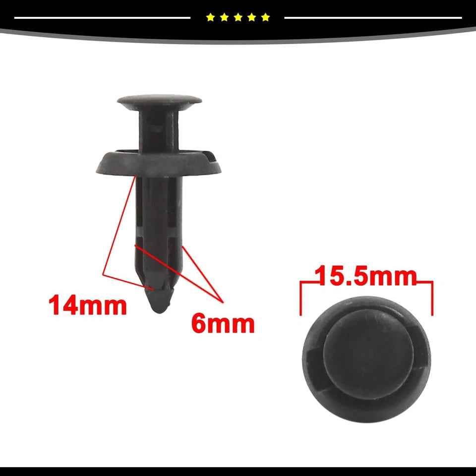 6mm Hole Dia Plastic Push in Clips Rivet Retainer Fastener Pin Auto 100 Piece of