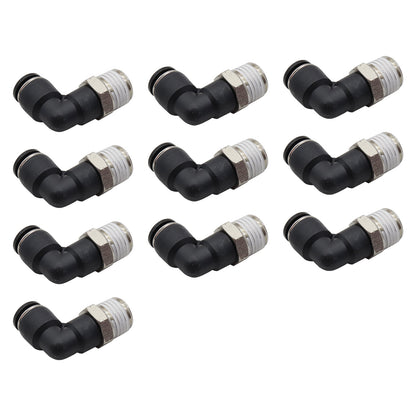 (Qty10) 1/4inch OD Tube X 1/4inch NPT Pneumatic Elbow, Push To Connect Air Fitting