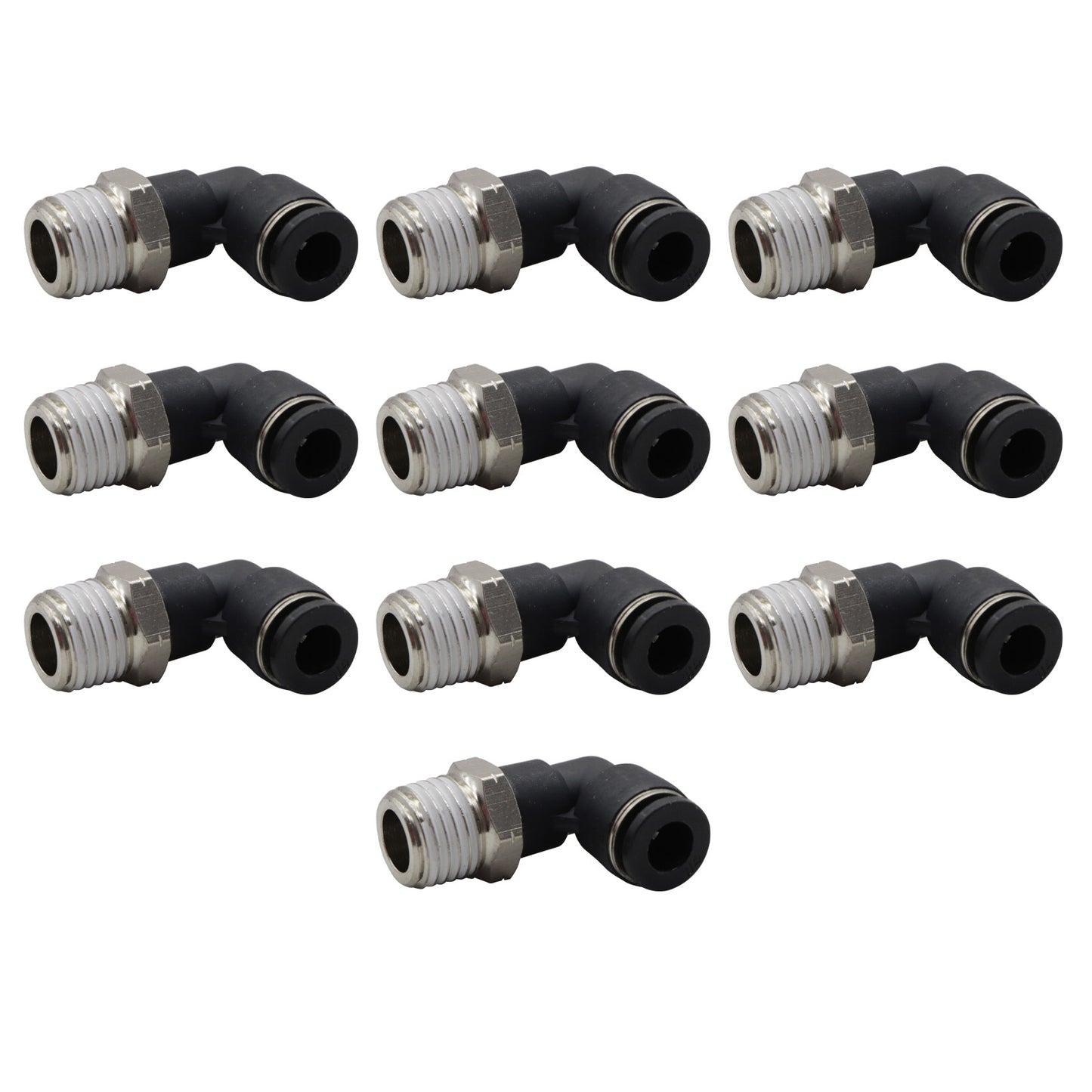 (Qty10) 1/4inch OD Tube X 1/4inch NPT Pneumatic Elbow, Push To Connect Air Fitting