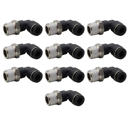 (Qty10) 1/4inch OD Tube X 1/4inch NPT Pneumatic Elbow, Push To Connect Air Fitting