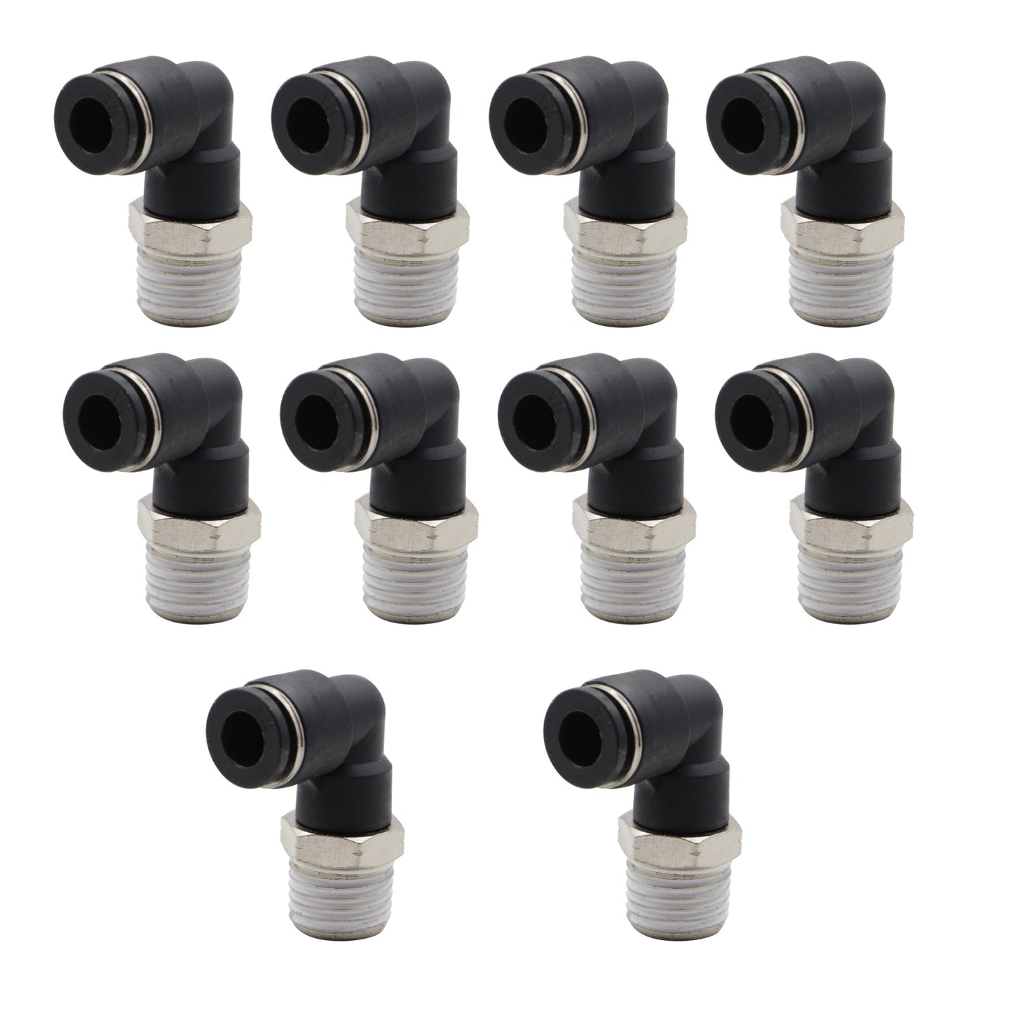 (Qty10) 1/4inch OD Tube X 1/4inch NPT Pneumatic Elbow, Push To Connect Air Fitting