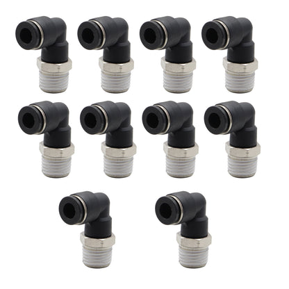 (Qty10) 1/4inch OD Tube X 1/4inch NPT Pneumatic Elbow, Push To Connect Air Fitting