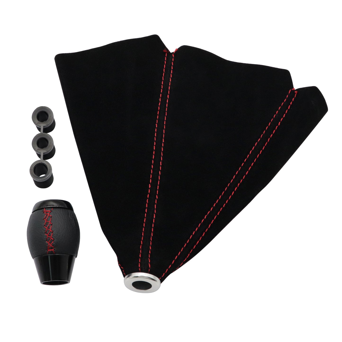 Fit For Honda Civic Si Coupe 5 Speed Leather Shift Knob+Suede Boot Red Stitch US