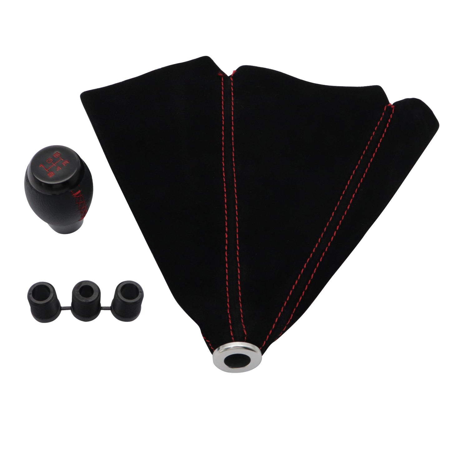 Fit For Honda Civic Si Coupe 5 Speed Leather Shift Knob+Suede Boot Red Stitch US