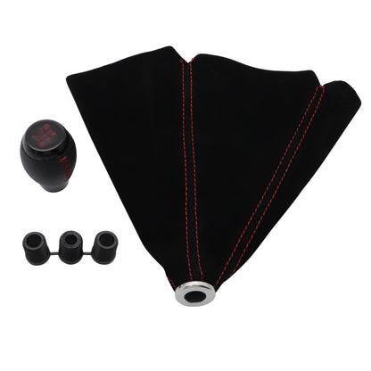 Fit For Honda Civic Si Coupe 5 Speed Leather Shift Knob+Suede Boot Red Stitch US