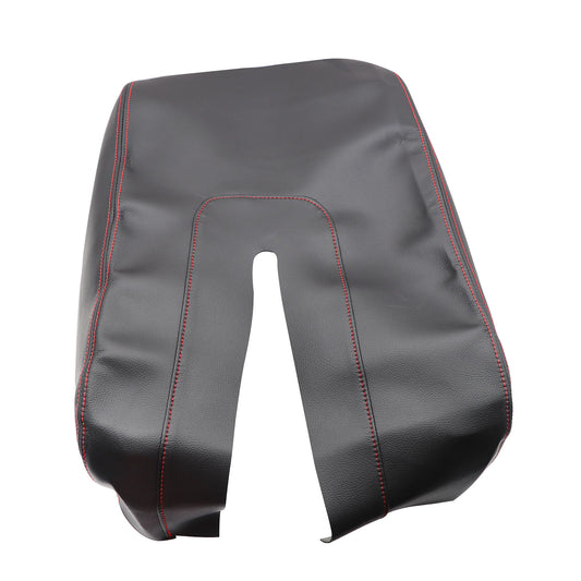 Leather Synthetic Console Armrest Cover For 14-19 Toyota Tundra Black Red Stitch