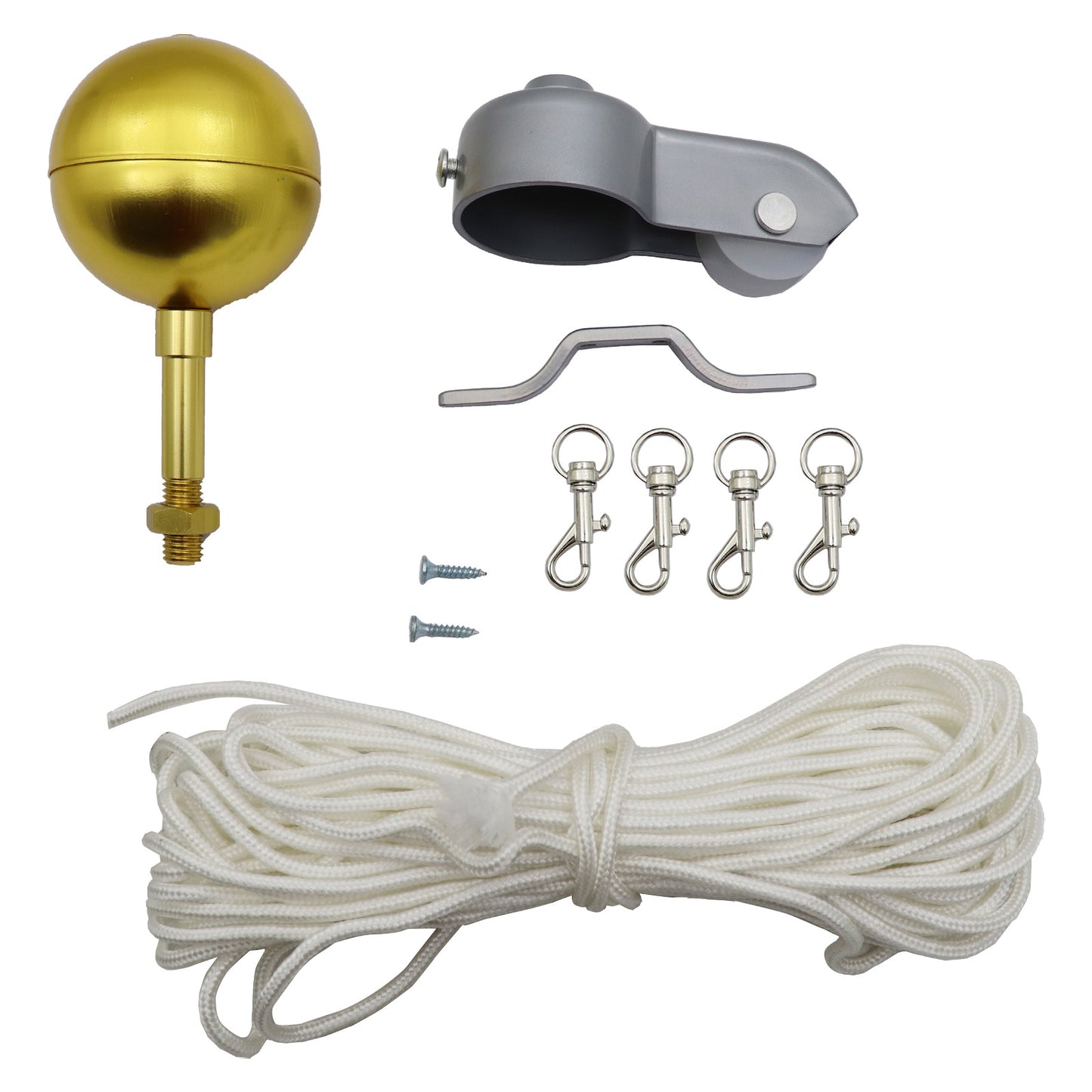 1pcs Outdoor Flagpole Hardware Repair Kit 50 Ft Halyard Rope 4inch Cleat Hook