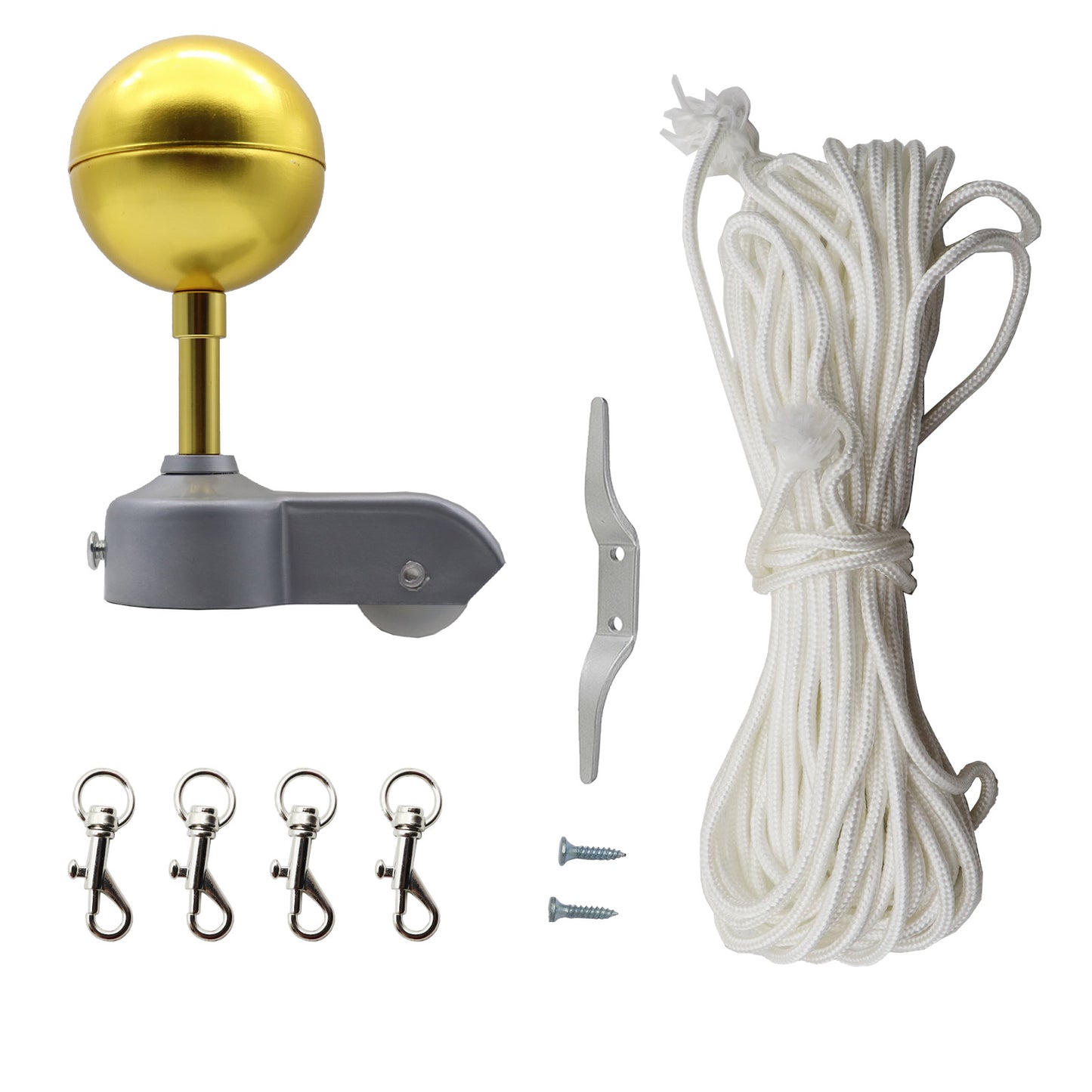 1pcs Outdoor Flagpole Hardware Repair Kit 50 Ft Halyard Rope 4inch Cleat Hook