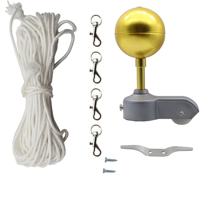 1pcs Outdoor Flagpole Hardware Repair Kit 50 Ft Halyard Rope 4inch Cleat Hook