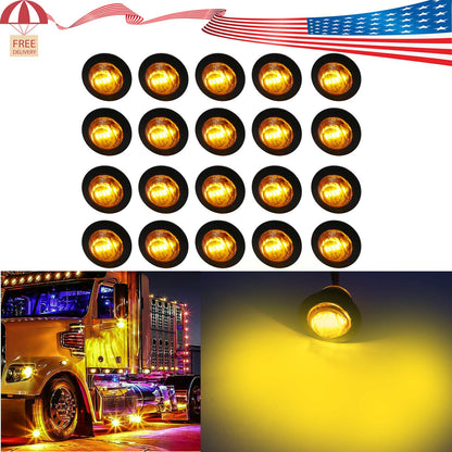 20X Amber 3/4"Round LED Bullet Clearance Side Marker Lights For Truck Trailer RV