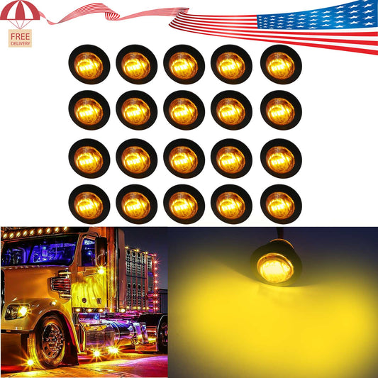 20X Amber 3/4"Round LED Bullet Clearance Side Marker Lights For Truck Trailer RV