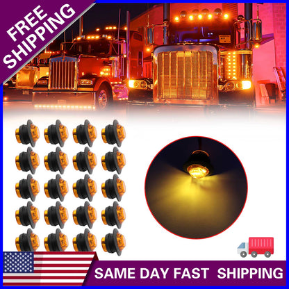 20X Amber 3/4"Round LED Bullet Clearance Side Marker Lights For Truck Trailer RV