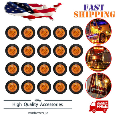 20X Amber 3/4"Round LED Bullet Clearance Side Marker Lights For Truck Trailer RV