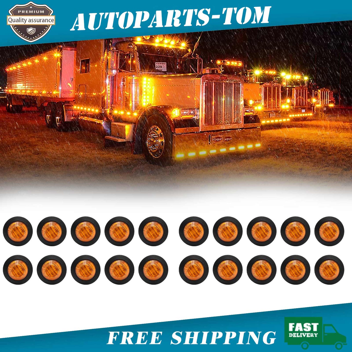 20X Amber 3/4"Round LED Bullet Clearance Side Marker Lights For Truck Trailer RV