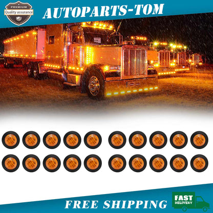 20X Amber 3/4"Round LED Bullet Clearance Side Marker Lights For Truck Trailer RV