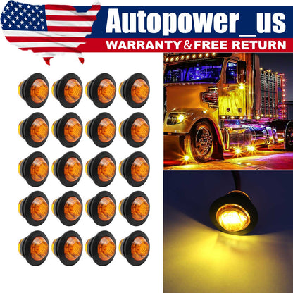 20X Amber 3/4"Round LED Bullet Clearance Side Marker Lights For Truck Trailer RV