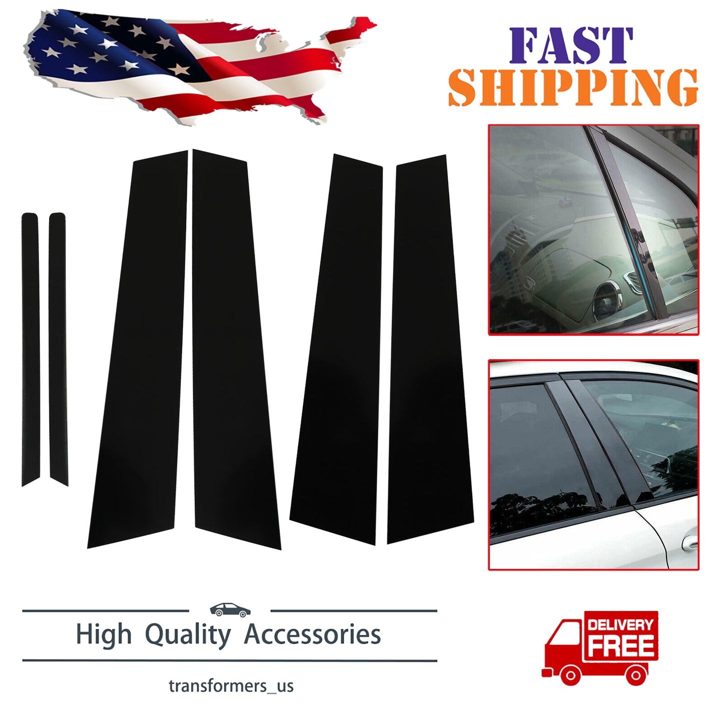 Fits Kia Optima 2011-2015 Glossy Black Door Window Pillar Posts Trim Cover Kit