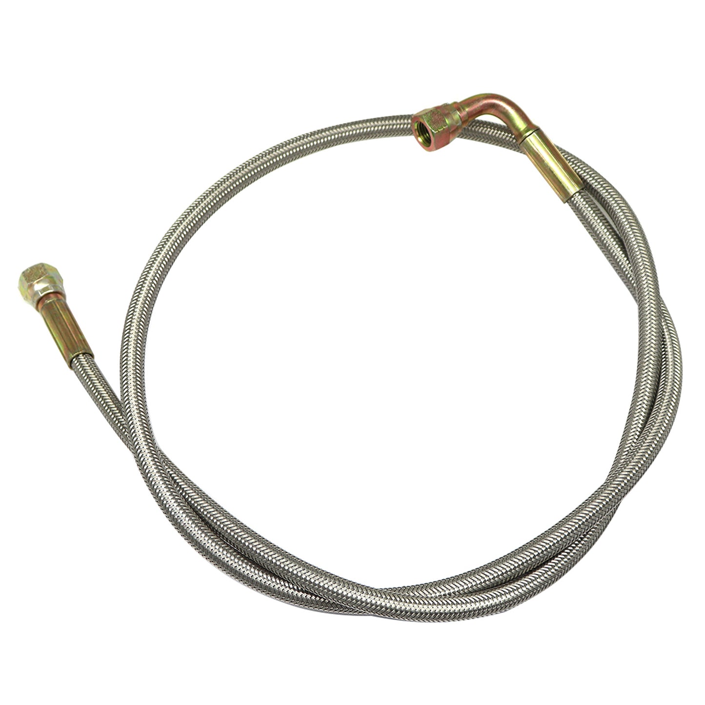 -4AN Straight to 90 Degree Stainless Steel Braided Turbo Oil Feed Line Hose 48inch