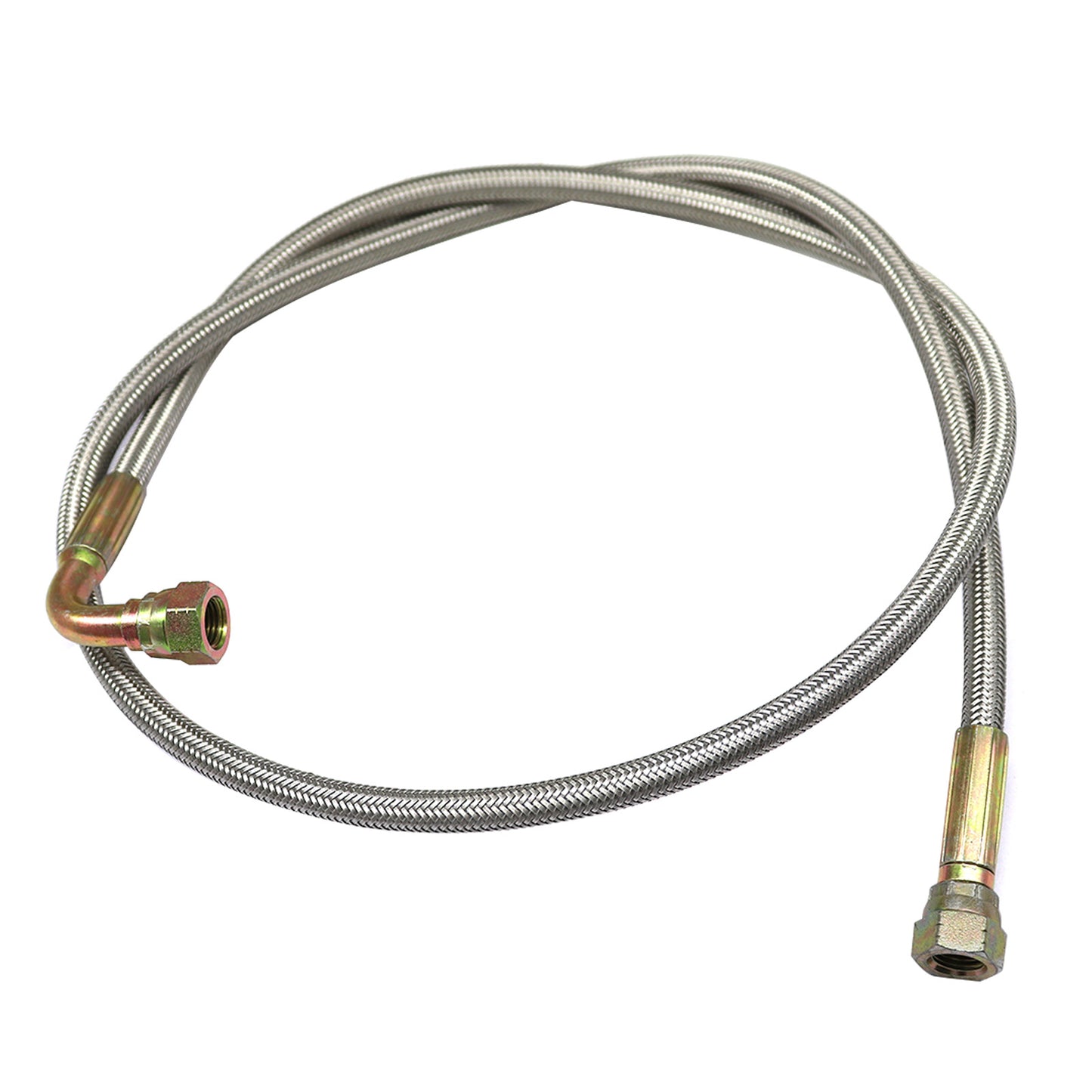 -4AN Straight to 90 Degree Stainless Steel Braided Turbo Oil Feed Line Hose 48inch