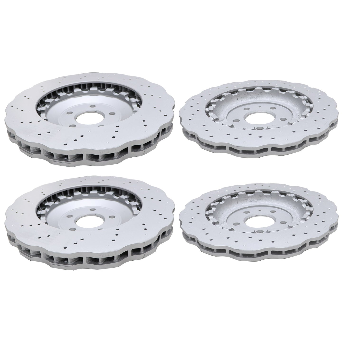 2Pairs Front & Rear Vented Drilled Dimpled Disc Brake Rotors For RS7 2014-2016