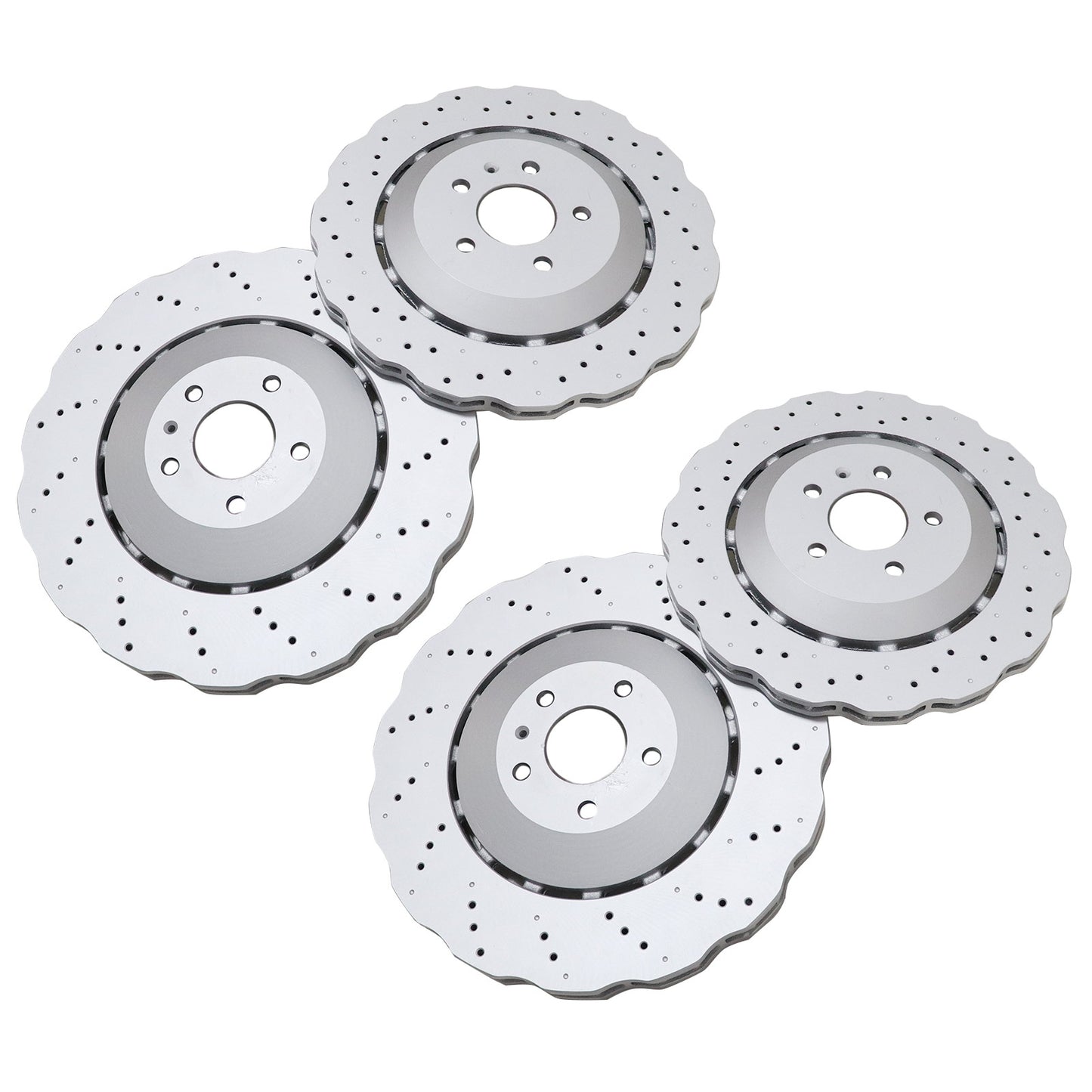 2Pairs Front & Rear Vented Drilled Dimpled Disc Brake Rotors For RS7 2014-2016