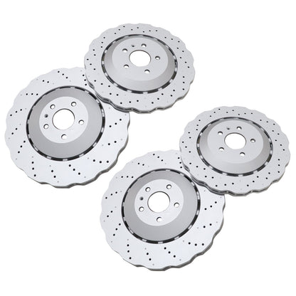 2Pairs Front & Rear Vented Drilled Dimpled Disc Brake Rotors For RS7 2014-2016