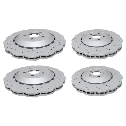 2Pairs Front & Rear Vented Drilled Dimpled Disc Brake Rotors For RS7 2014-2016