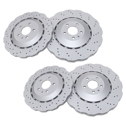 2Pairs Front & Rear Vented Drilled Dimpled Disc Brake Rotors For RS7 2014-2016