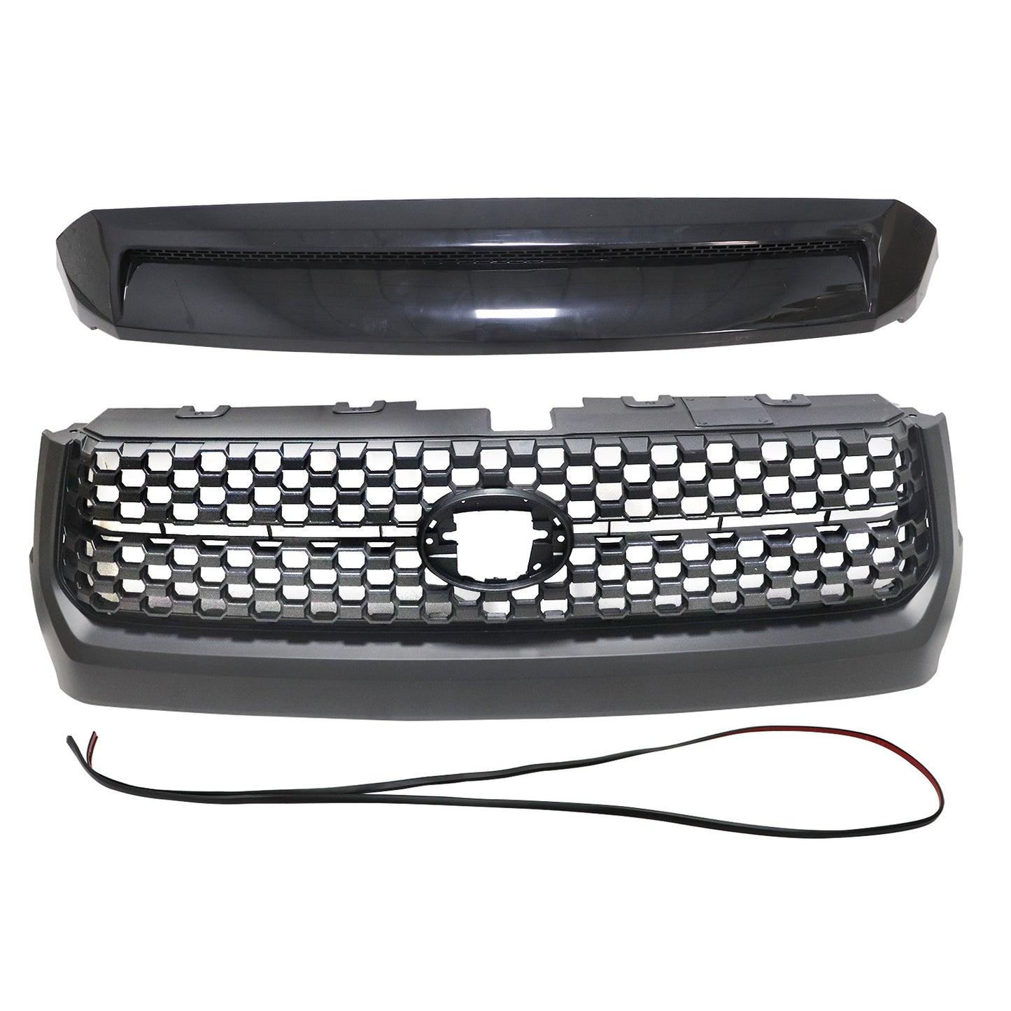 For 2014-2021 Toyota Tundra Gloss Black Front Grille & Hood Bulge Molding Grill