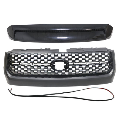 For 2014-2021 Toyota Tundra Gloss Black Front Grille & Hood Bulge Molding Grill