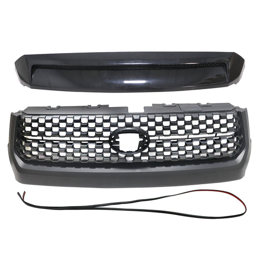 For 2014-2021 Toyota Tundra Gloss Black Front Grille & Hood Bulge Molding Grill