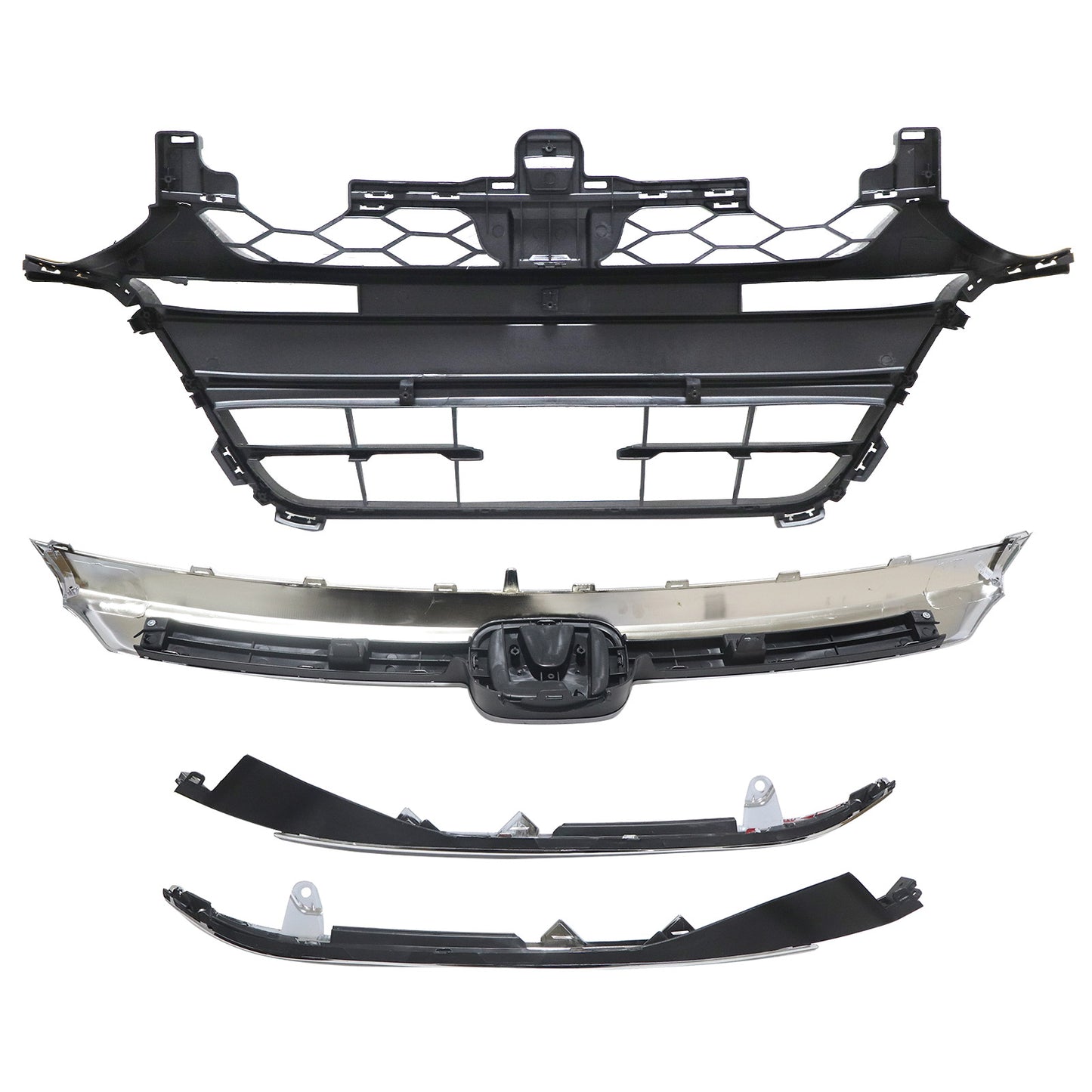 Fit For 2018-2020 Honda Accord Bumper Grill Grille Chrome With Molding 3Pcs