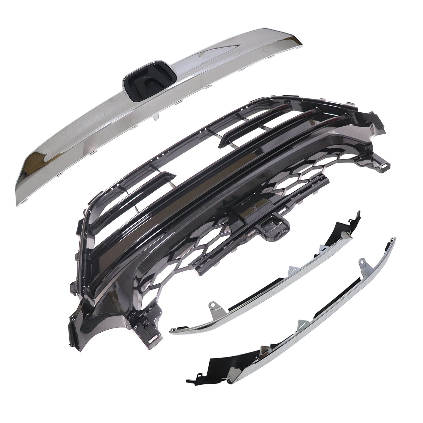 Fit For 2018-2020 Honda Accord Bumper Grill Grille Chrome With Molding 3Pcs