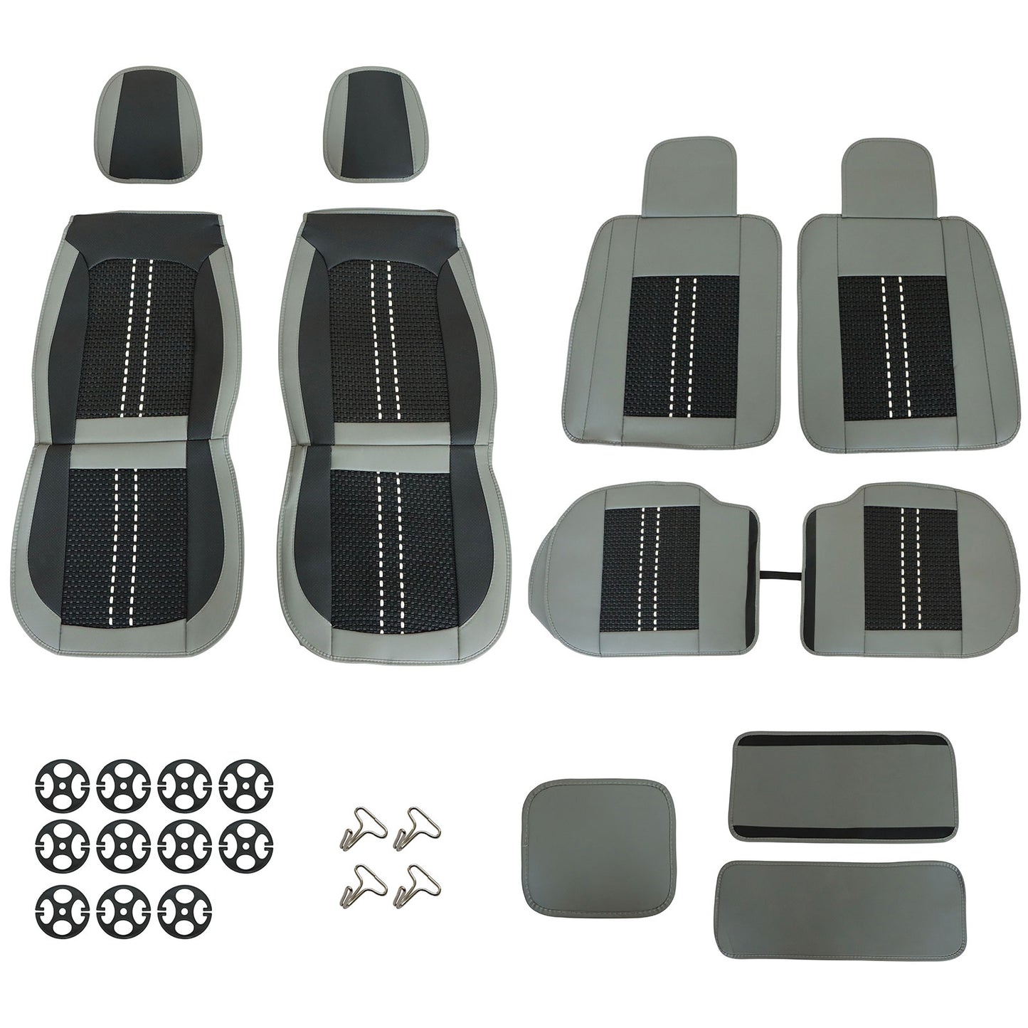 For Toyota Full Set 5-Seat Cover Front & Rear PU Leather Protector Cushion Gray
