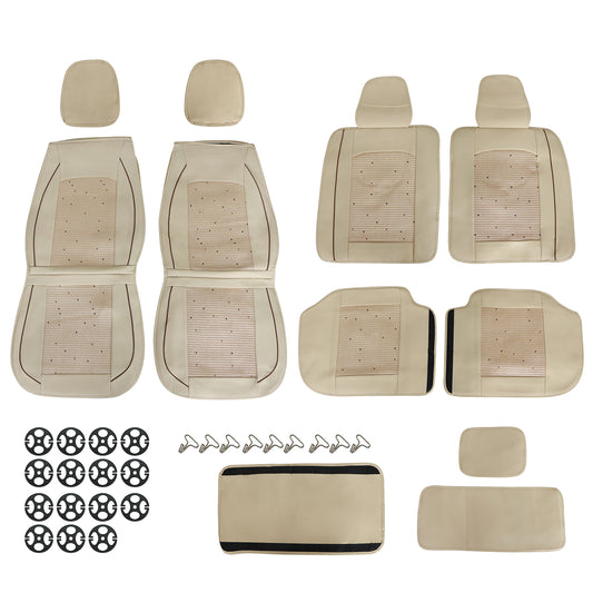 Fits Honda Car 5-Seat Cover Full Set Ice?Silk?&?Leather Protector Cushion Beige