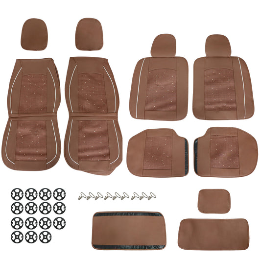 Fits Honda Car 5-Seat Cover Full Set Ice?Silk?&?Leather Protector Cushion Brown