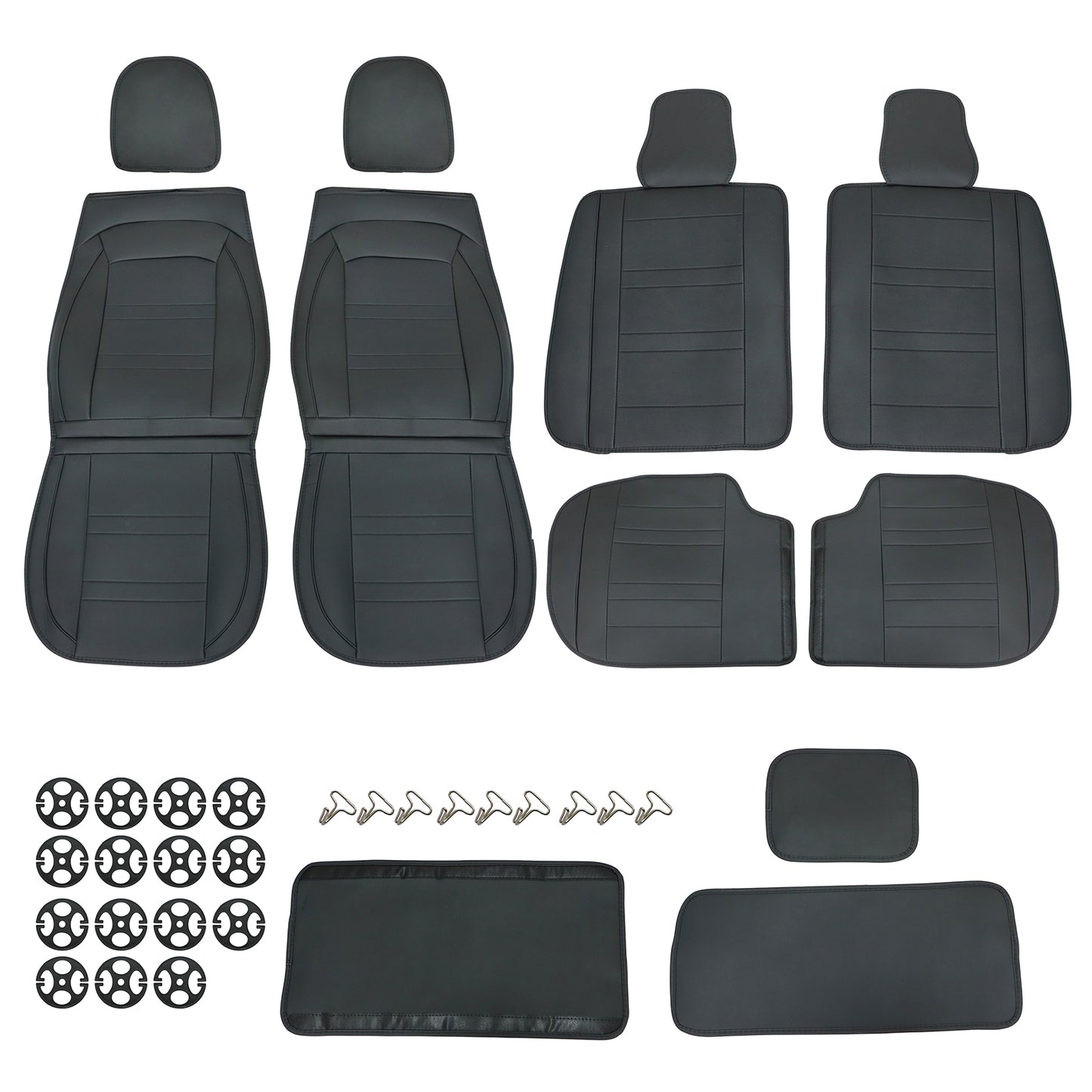 For Toyota Car 5-Seat Cover Front & Rear Faux Leather Protector Cushion Black
