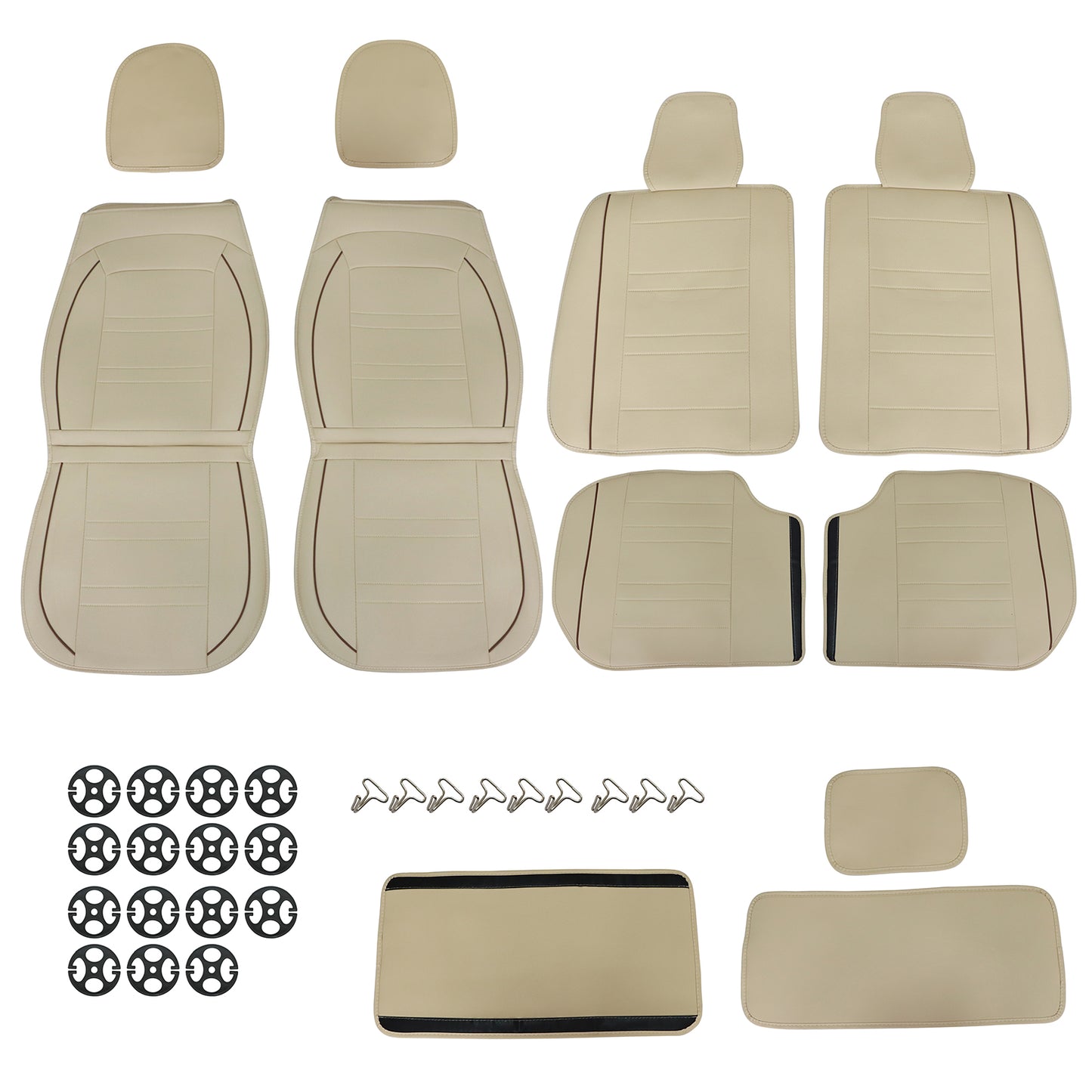 For Toyota Car 5-Seat Cover Full Set Front & Rear PU Leather Protector Pad Tan