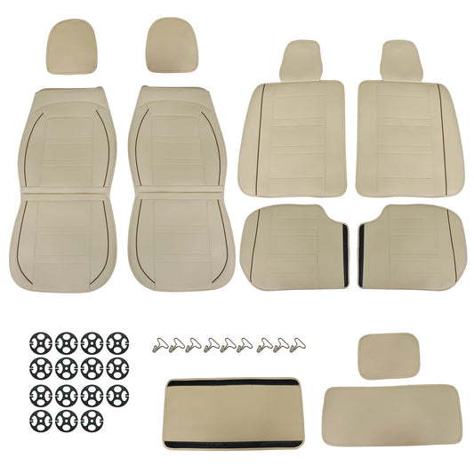 For Toyota Car 5-Seat Cover Full Set Front & Rear PU Leather Protector Pad Tan