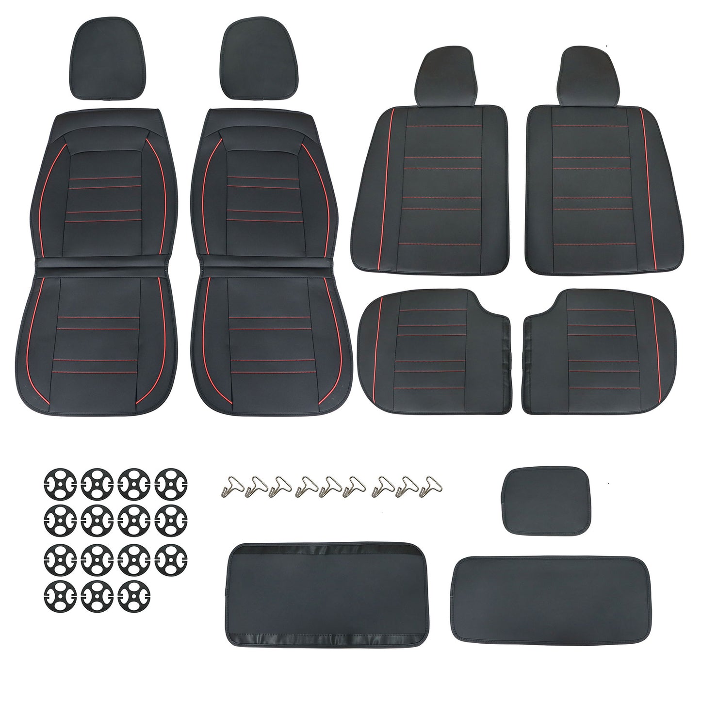 For Toyota 5-Seat Cover Front & Rear Faux Leather Protector Cushion Black + Red