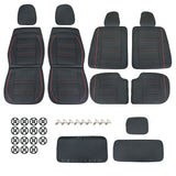 For Toyota 5-Seat Cover Front & Rear Faux Leather Protector Cushion Black + Red
