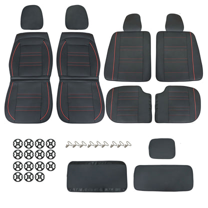 For Toyota 5-Seat Cover Front & Rear Faux Leather Protector Cushion Black + Red