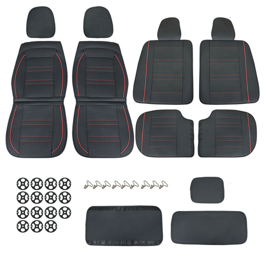For Toyota 5-Seat Cover Front & Rear Faux Leather Protector Cushion Black + Red