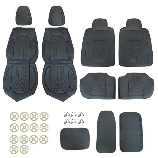 For Toyota Car 5-Sits Full Surround Set PU Leather Protector Seat Cover Black