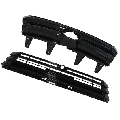 Front Upper and Lower Grille Grill For Toyota Highlander 2017-2019 Gloss Black