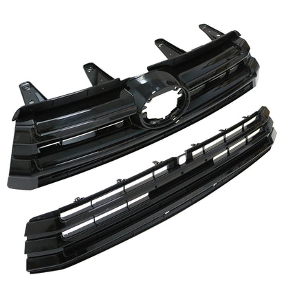 Front Upper and Lower Grille Grill For Toyota Highlander 2017-2019 Gloss Black