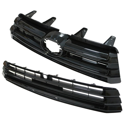 Front Upper and Lower Grille Grill For Toyota Highlander 2017-2019 Gloss Black