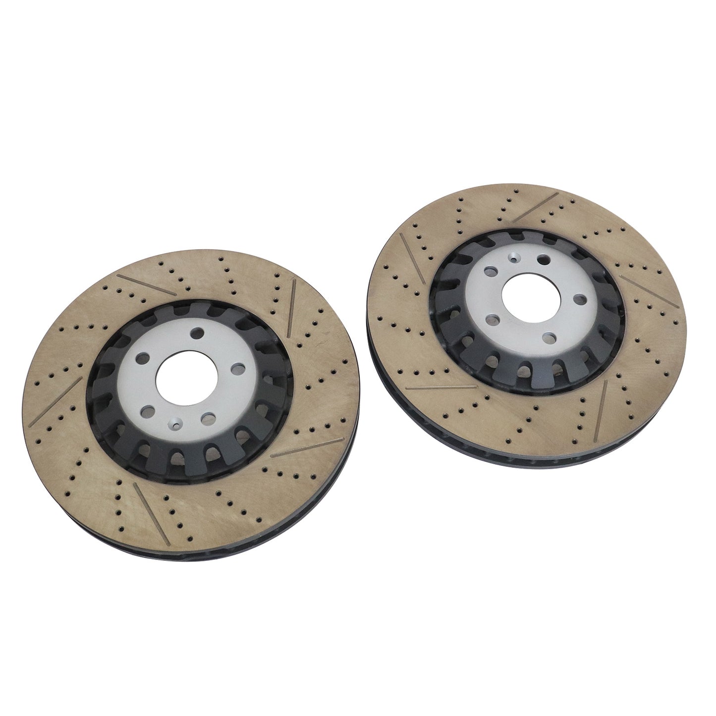 New Pair Set of 2 Front 375mm Drilled Brake Disc Rotors For 2018-2023 Audi RS5